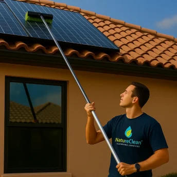 solar panel cleaning with water fed pole